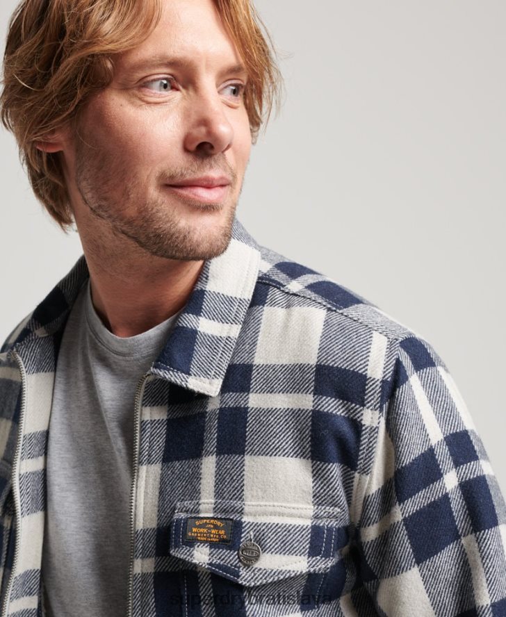 Superdry muži Vlnená károvaná košeľa na zips 6B4ZTR236 oblečenie svetlo modrá