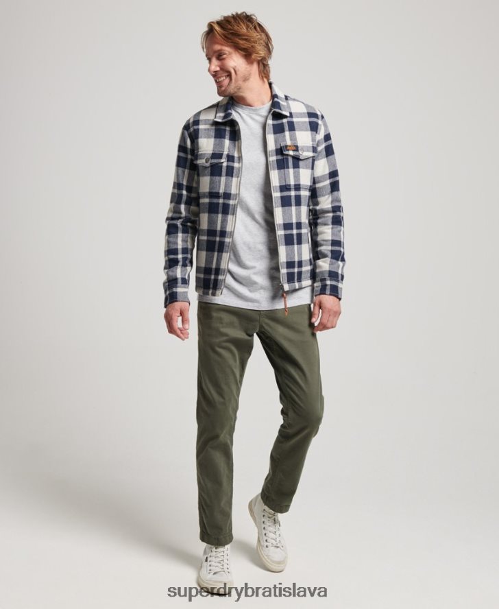 Superdry muži Vlnená károvaná košeľa na zips 6B4ZTR236 oblečenie svetlo modrá