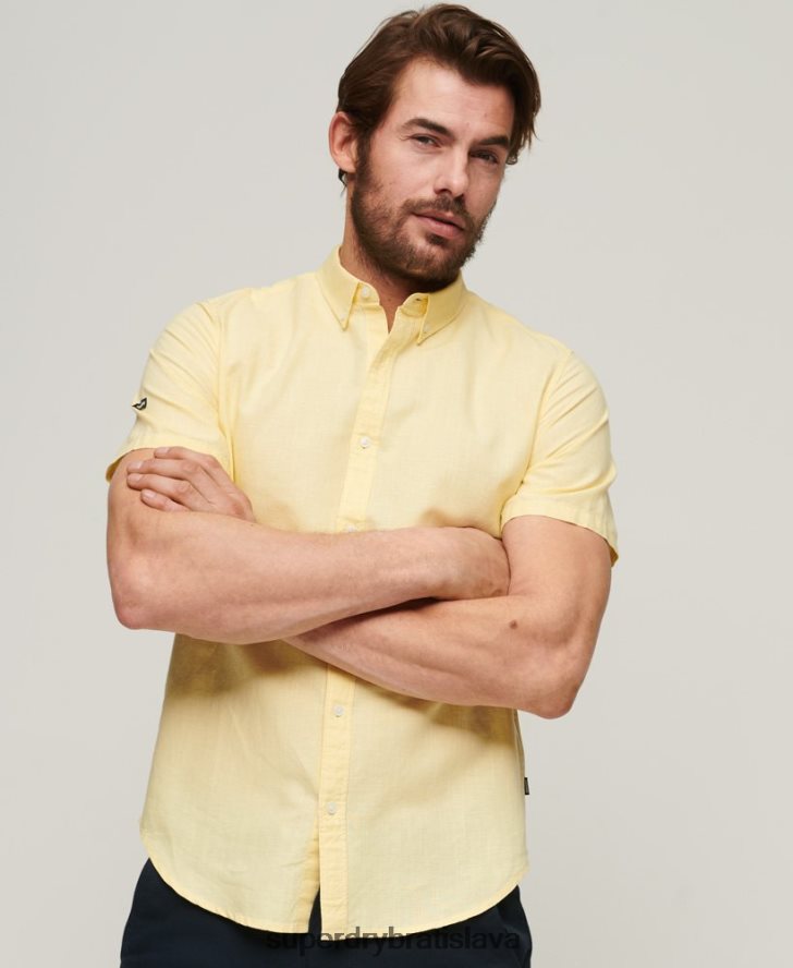 Superdry muži ľanová košeľa s krátkym rukávom z organickej bavlny 6B4ZTR125 oblečenie žltá