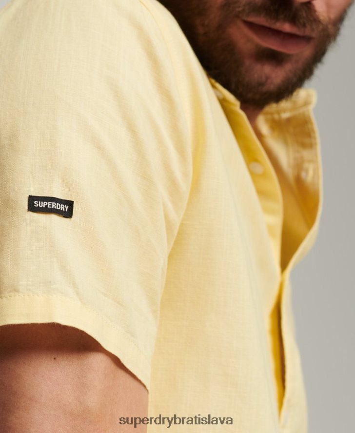 Superdry muži ľanová košeľa s krátkym rukávom z organickej bavlny 6B4ZTR125 oblečenie žltá