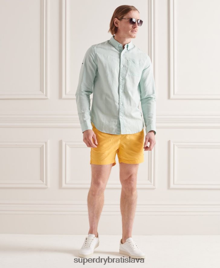 Superdry muži bavlnená ľanová košeľa s dlhým rukávom 6B4ZTR6440 oblečenie zelená