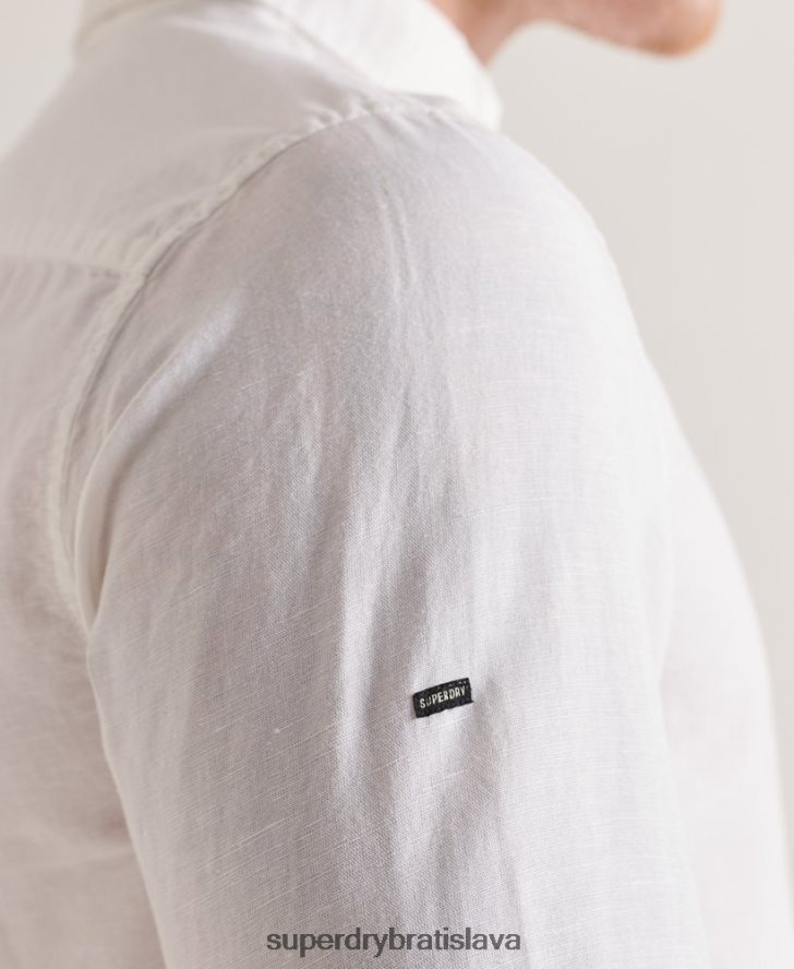 Superdry muži bavlnená ľanová košeľa s dlhým rukávom 6B4ZTR6447 oblečenie biely