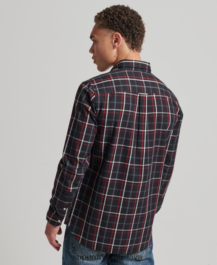Superdry muži bavlnená károvaná obchodná košeľa 6B4ZTR151 oblečenie čierna