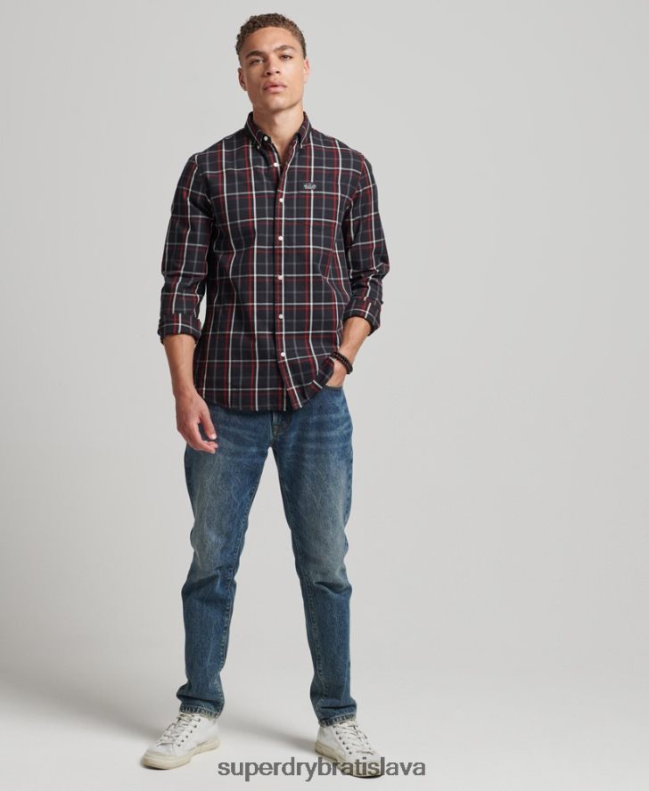 Superdry muži bavlnená károvaná obchodná košeľa 6B4ZTR151 oblečenie čierna