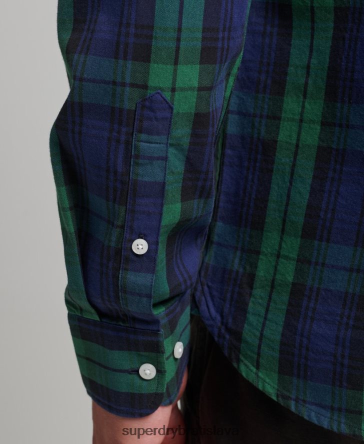Superdry muži bavlnená károvaná obchodná košeľa 6B4ZTR159 oblečenie zelená