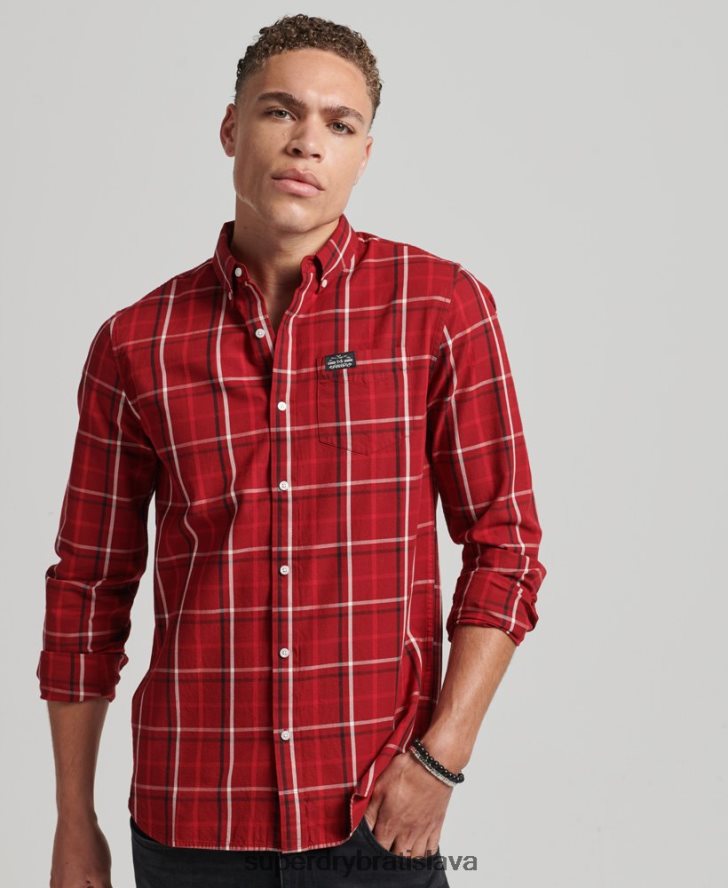 Superdry muži bavlnená károvaná obchodná košeľa 6B4ZTR167 oblečenie červená