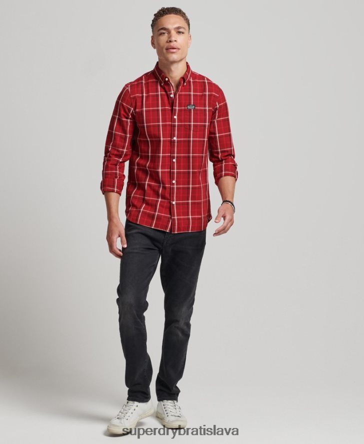 Superdry muži bavlnená károvaná obchodná košeľa 6B4ZTR167 oblečenie červená