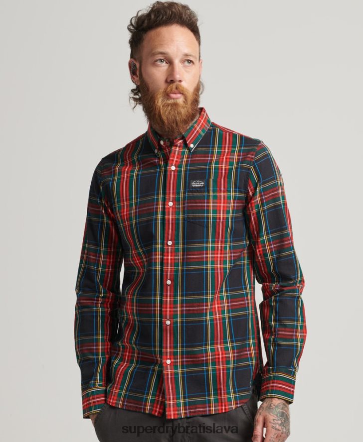 Superdry muži bavlnená károvaná obchodná košeľa 6B4ZTR196 oblečenie čierna