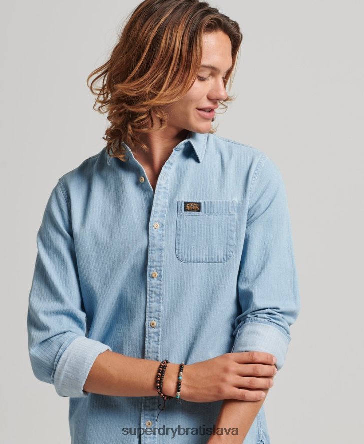 Superdry muži bavlnená košeľa na pracovné odevy s dlhým rukávom 6B4ZTR188 oblečenie svetlo modrá