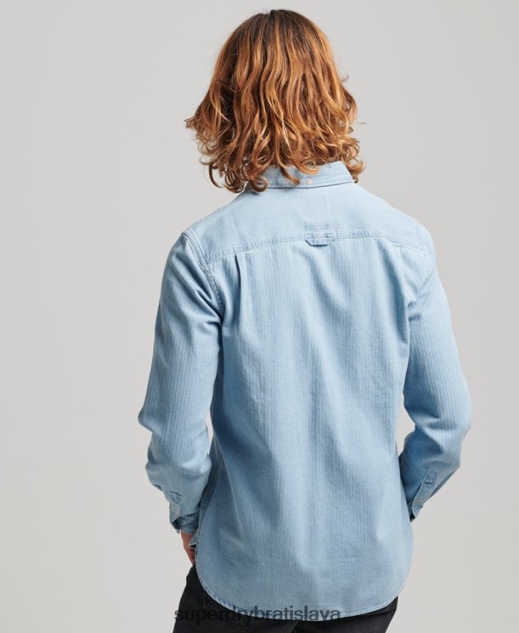 Superdry muži bavlnená košeľa na pracovné odevy s dlhým rukávom 6B4ZTR188 oblečenie svetlo modrá