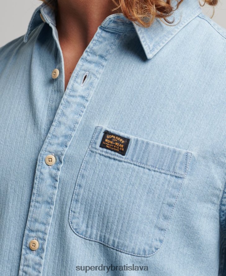 Superdry muži bavlnená košeľa na pracovné odevy s dlhým rukávom 6B4ZTR188 oblečenie svetlo modrá