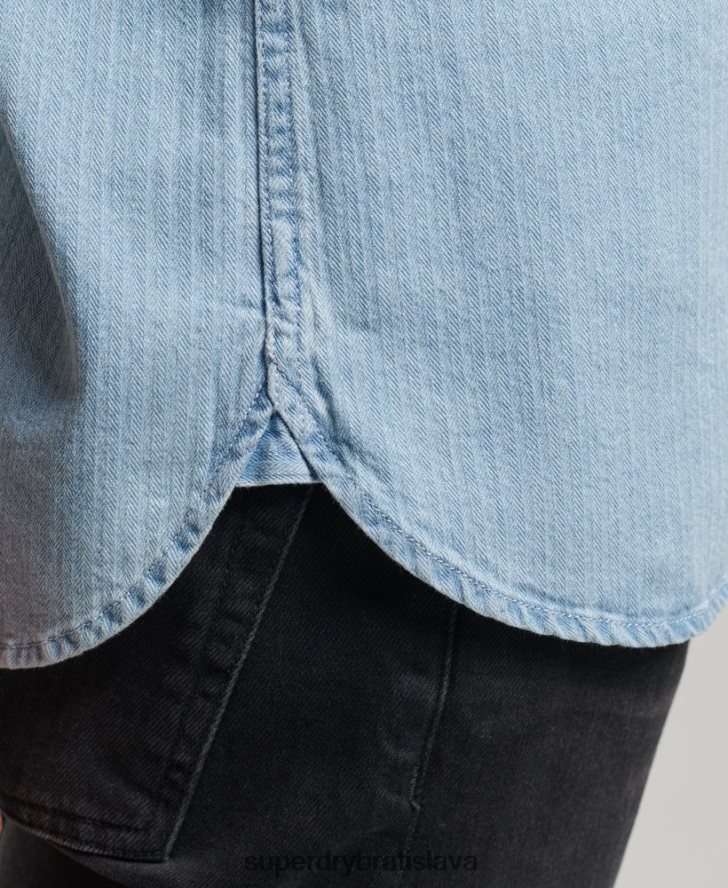 Superdry muži bavlnená košeľa na pracovné odevy s dlhým rukávom 6B4ZTR188 oblečenie svetlo modrá