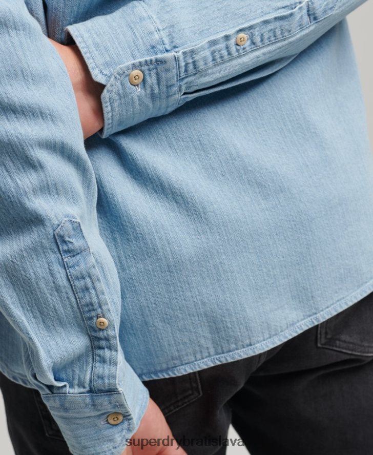 Superdry muži bavlnená košeľa na pracovné odevy s dlhým rukávom 6B4ZTR188 oblečenie svetlo modrá