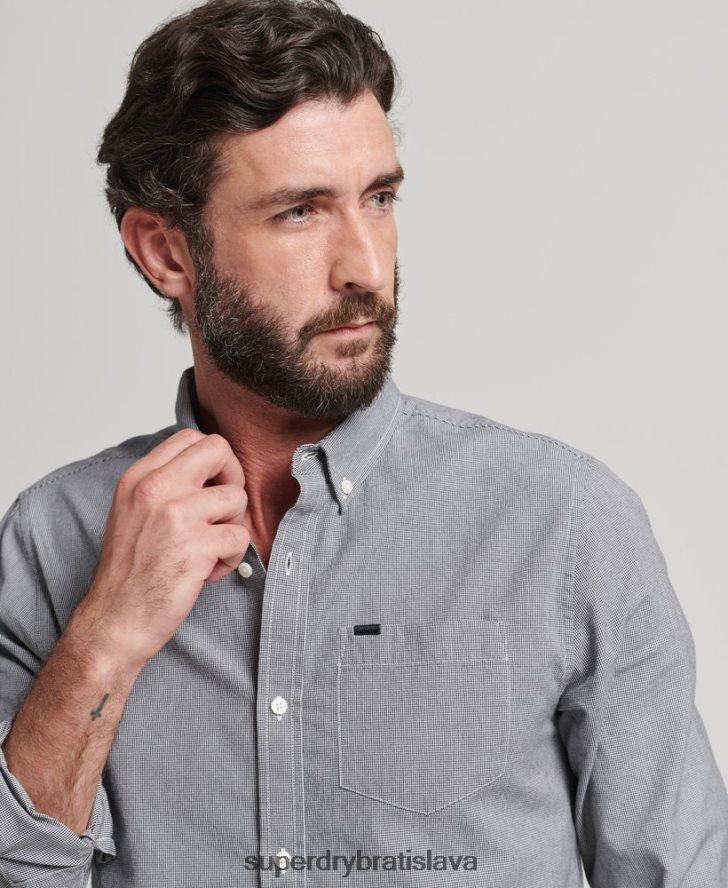 Superdry muži bavlnená mikro košeľa 6B4ZTR147 oblečenie čierna