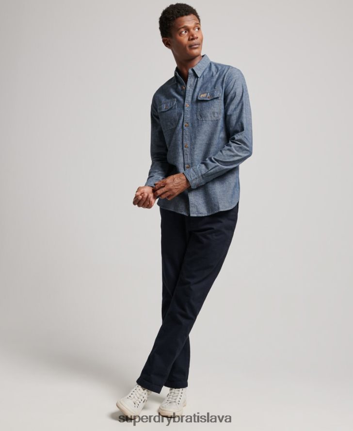 Superdry muži chambray trailsman tričko 6B4ZTR84 oblečenie Modrá