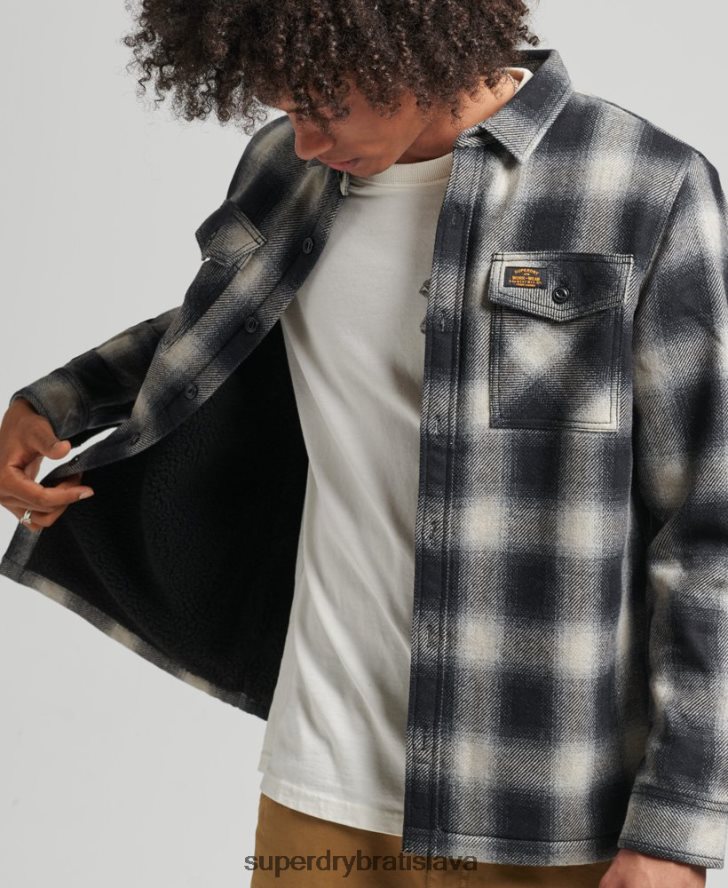 Superdry muži šerpa podšitá mlynárska vlnená košeľa 6B4ZTR174 oblečenie čierna