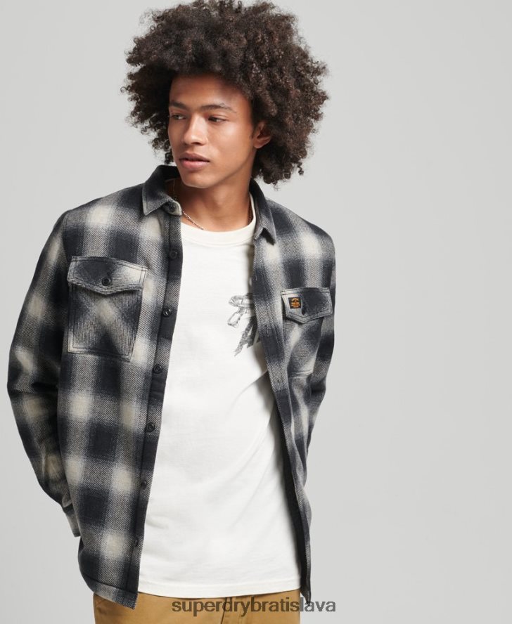 Superdry muži šerpa podšitá mlynárska vlnená košeľa 6B4ZTR174 oblečenie čierna