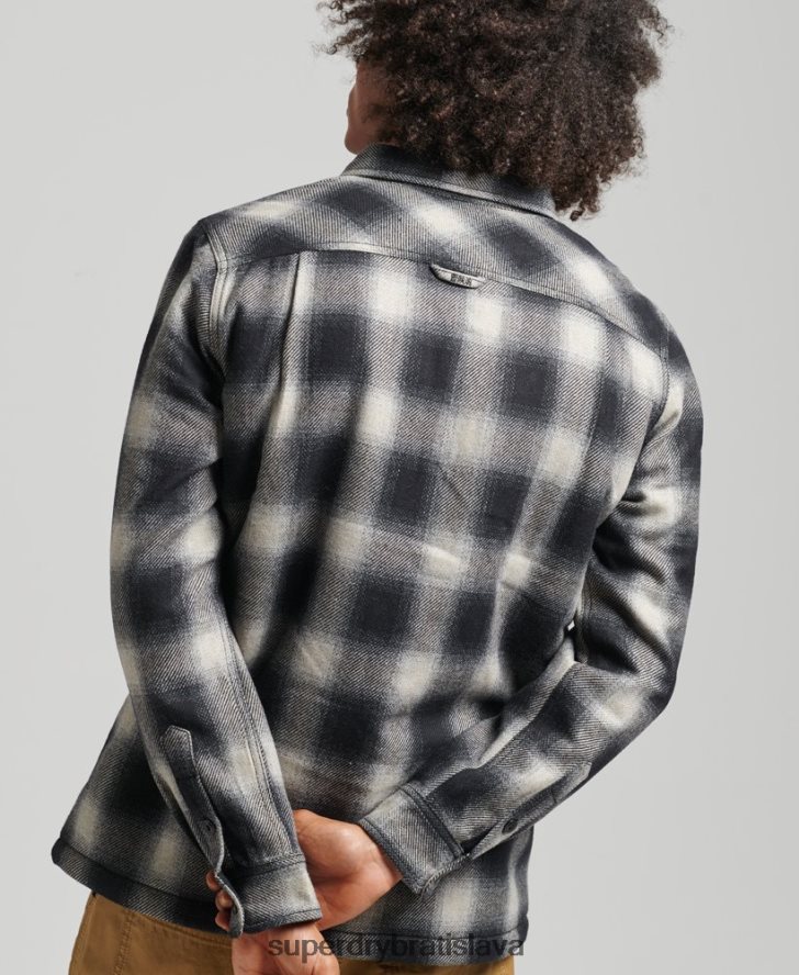 Superdry muži šerpa podšitá mlynárska vlnená košeľa 6B4ZTR174 oblečenie čierna