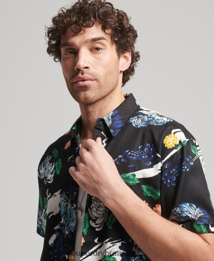Superdry muži havajská košeľa s krátkym rukávom 6B4ZTR124 oblečenie čierna