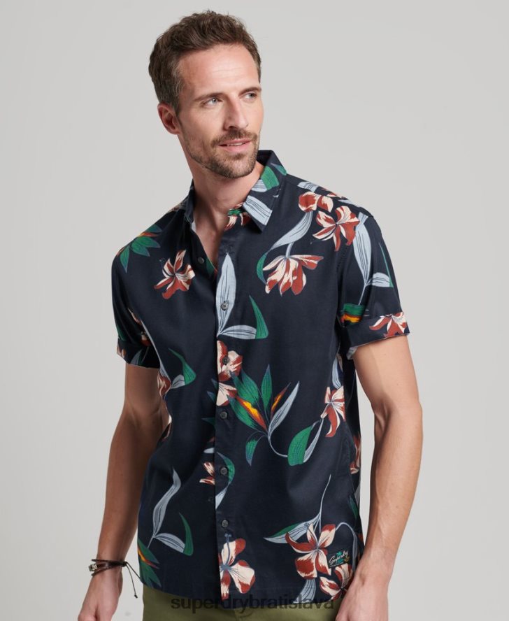 Superdry muži havajská košeľa s krátkym rukávom 6B4ZTR28 oblečenie námorníctvo