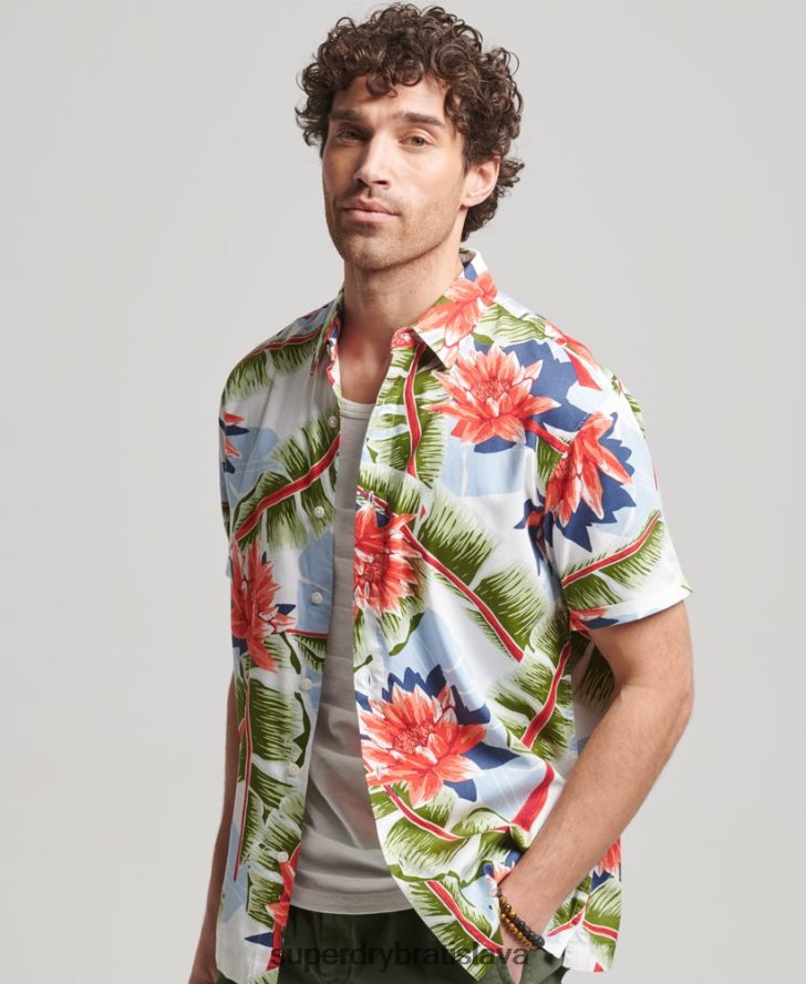 Superdry muži havajská košeľa s krátkym rukávom 6B4ZTR85 oblečenie biely