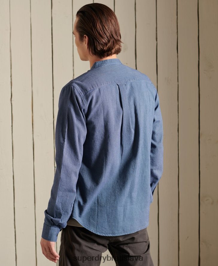 Superdry muži indigo henley pracovné tričko 6B4ZTR223 oblečenie Modrá