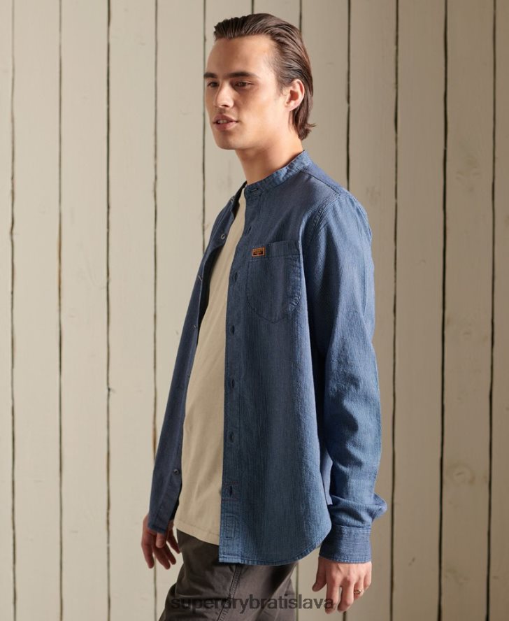 Superdry muži indigo henley pracovné tričko 6B4ZTR223 oblečenie Modrá