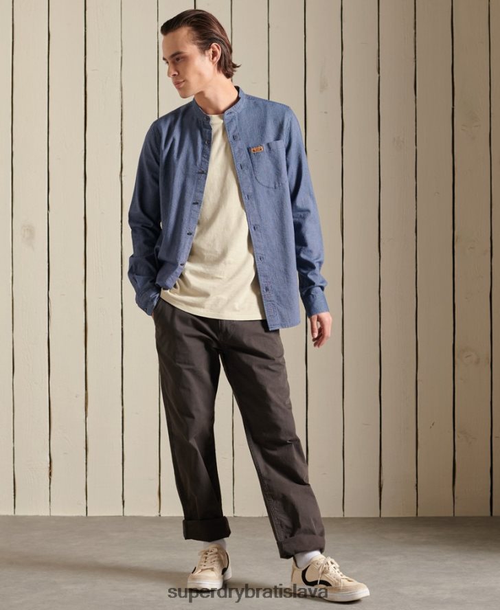 Superdry muži indigo henley pracovné tričko 6B4ZTR223 oblečenie Modrá