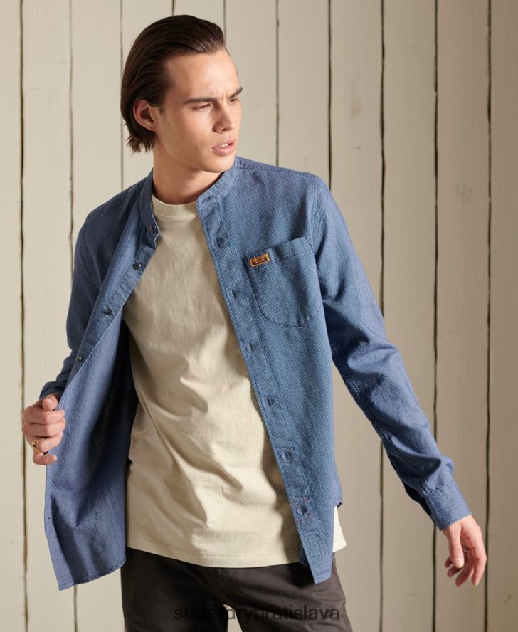 Superdry muži indigo henley pracovné tričko 6B4ZTR223 oblečenie Modrá