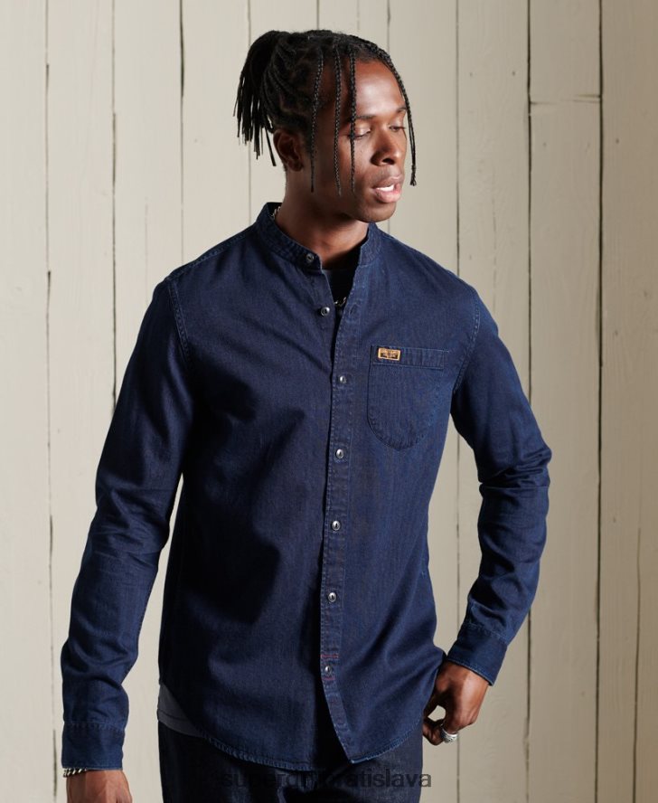 Superdry muži indigo henley pracovné tričko 6B4ZTR235 oblečenie svetlo modrá