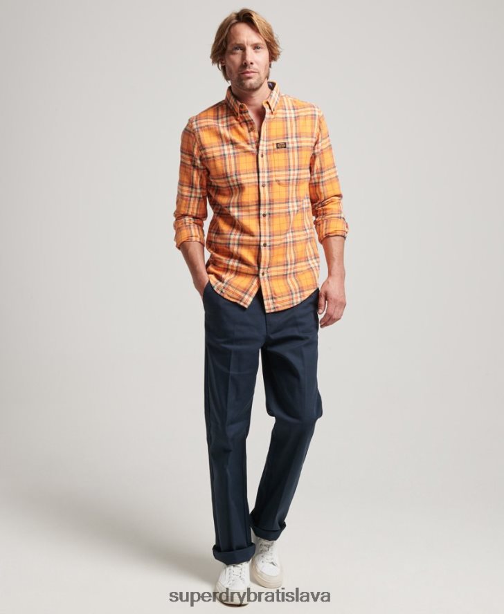 Superdry muži károvaná košeľa pre drevorubačov z organickej bavlny 6B4ZTR193 oblečenie oranžová
