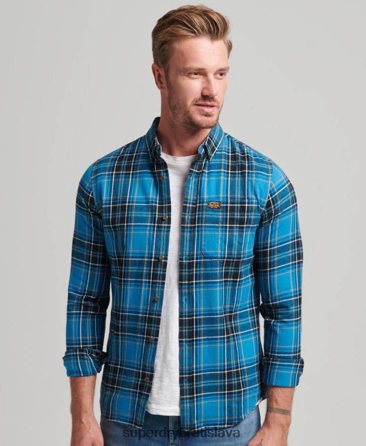 Superdry muži károvaná košeľa pre drevorubačov z organickej bavlny 6B4ZTR200 oblečenie Modrá