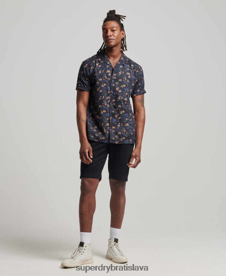 Superdry muži košeľa s otvoreným golierom 6B4ZTR127 oblečenie čierna
