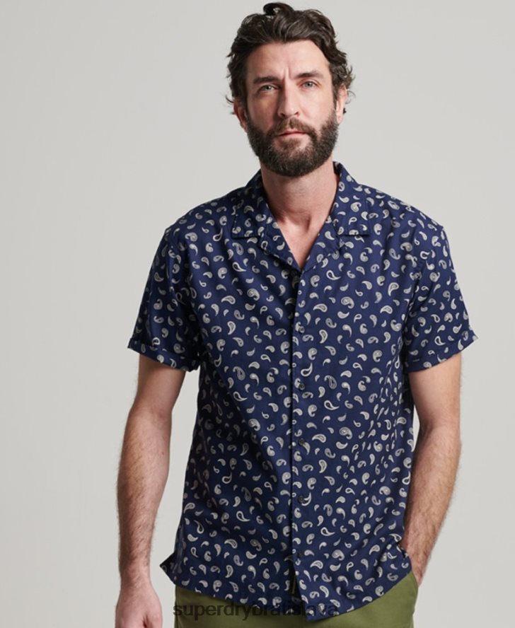 Superdry muži košeľa s otvoreným golierom 6B4ZTR130 oblečenie námorníctvo