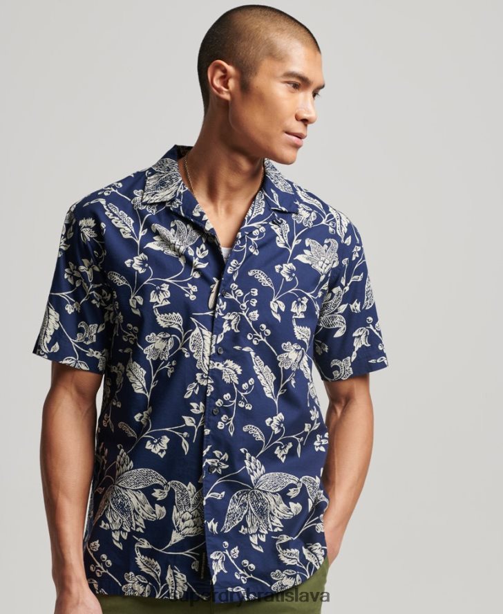 Superdry muži košeľa s otvoreným golierom 6B4ZTR29 oblečenie tmavomodrá