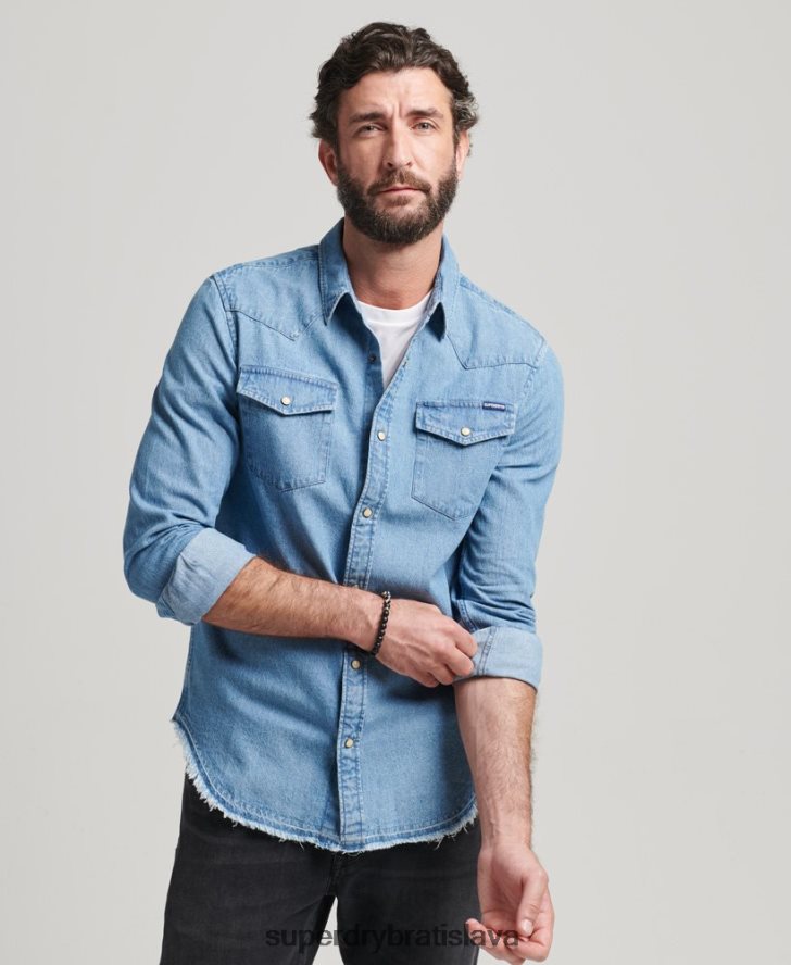 Superdry muži košeľa vzkriesenia 6B4ZTR219 oblečenie Modrá