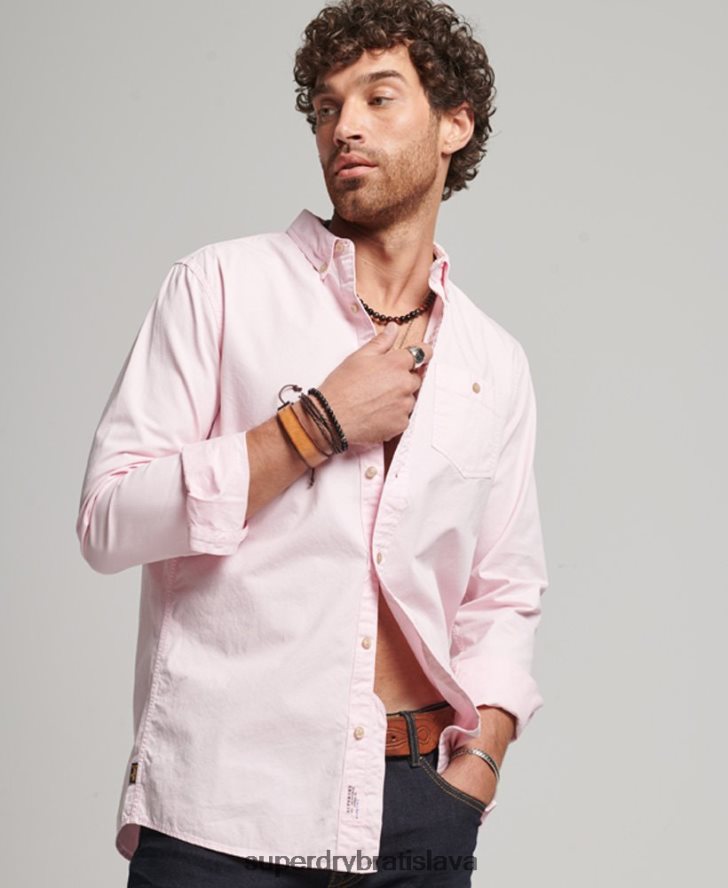 Superdry muži obchodník - košeľa s dlhým rukávom 6B4ZTR138 oblečenie Ružová