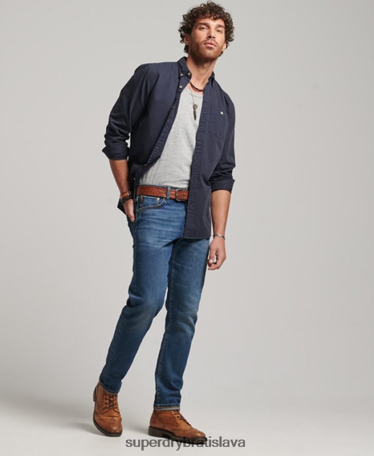 Superdry muži obchodník - košeľa s dlhým rukávom 6B4ZTR148 oblečenie námorníctvo