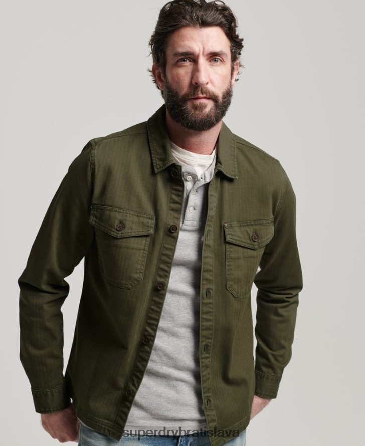 Superdry muži obchodná predajňa - návleková košeľa s rybími kosťami 6B4ZTR139 oblečenie zelená