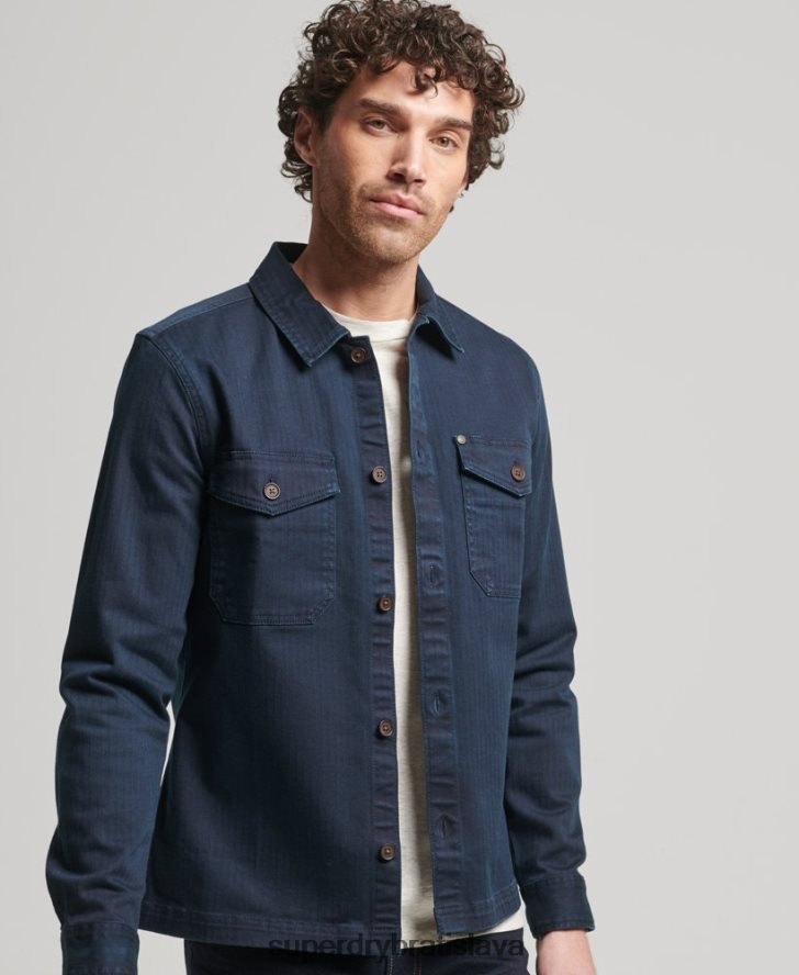 Superdry muži obchodná predajňa - návleková košeľa s rybími kosťami 6B4ZTR152 oblečenie námorníctvo
