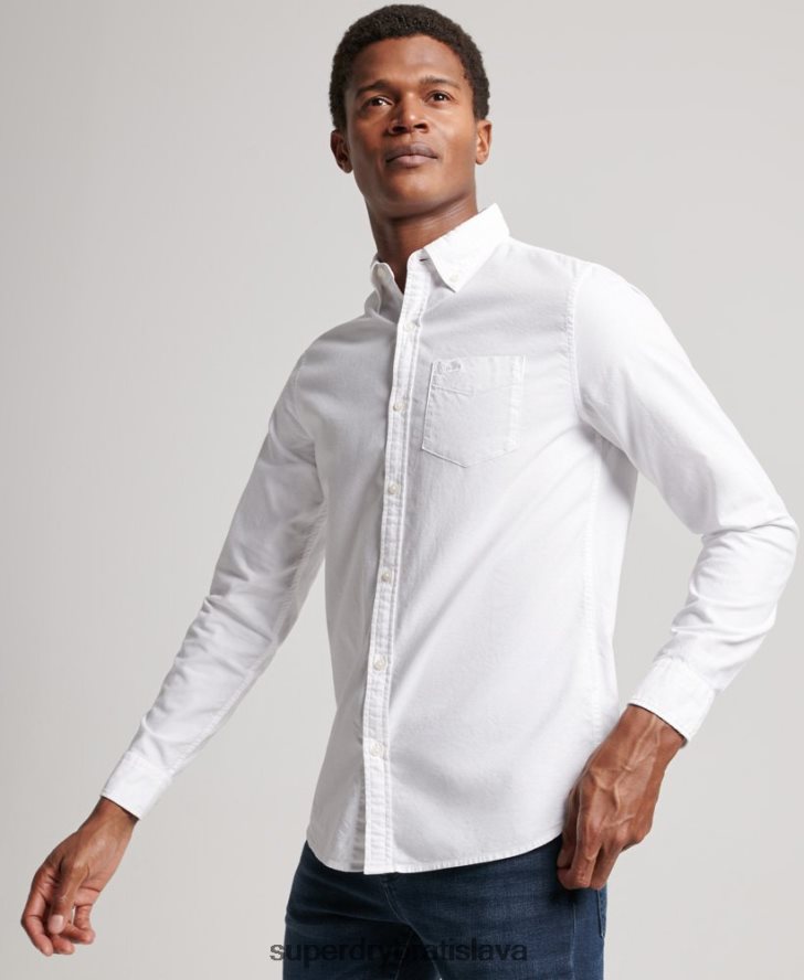 Superdry muži opraná oxfordská košeľa 6B4ZTR157 oblečenie biely