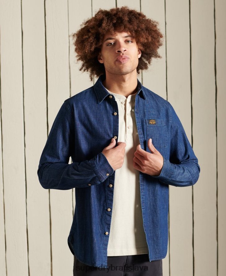 Superdry muži pracovné oblečenie indigová košeľa 6B4ZTR238 oblečenie námorníctvo