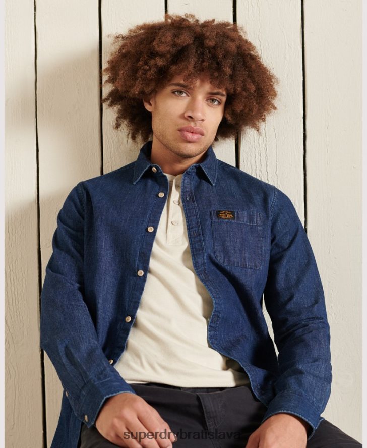 Superdry muži pracovné oblečenie indigová košeľa 6B4ZTR238 oblečenie námorníctvo