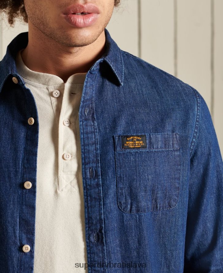 Superdry muži pracovné oblečenie indigová košeľa 6B4ZTR238 oblečenie námorníctvo