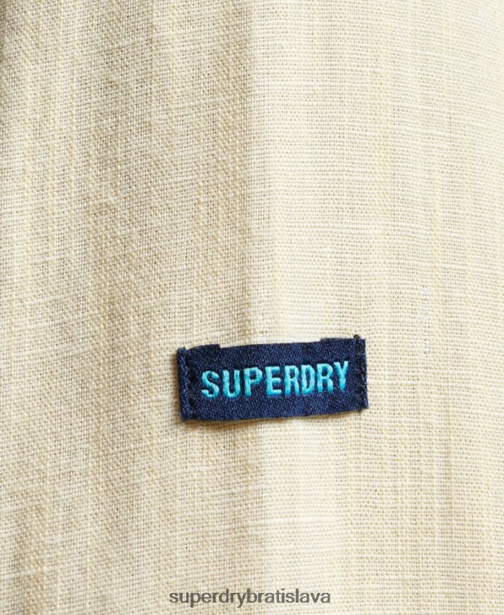 Superdry muži Štúdiová ľanová košeľa na gombíky z organickej bavlny 6B4ZTR183 oblečenie žltá