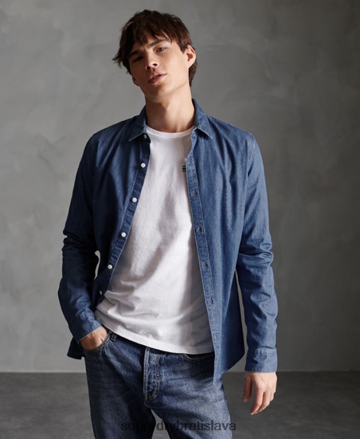 Superdry muži tkáčska košeľa s dlhým rukávom 6B4ZTR241 oblečenie námorníctvo