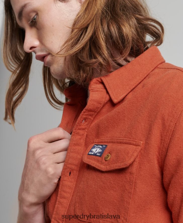 Superdry muži trailová flanelová košeľa z organickej bavlny 6B4ZTR158 oblečenie oranžová