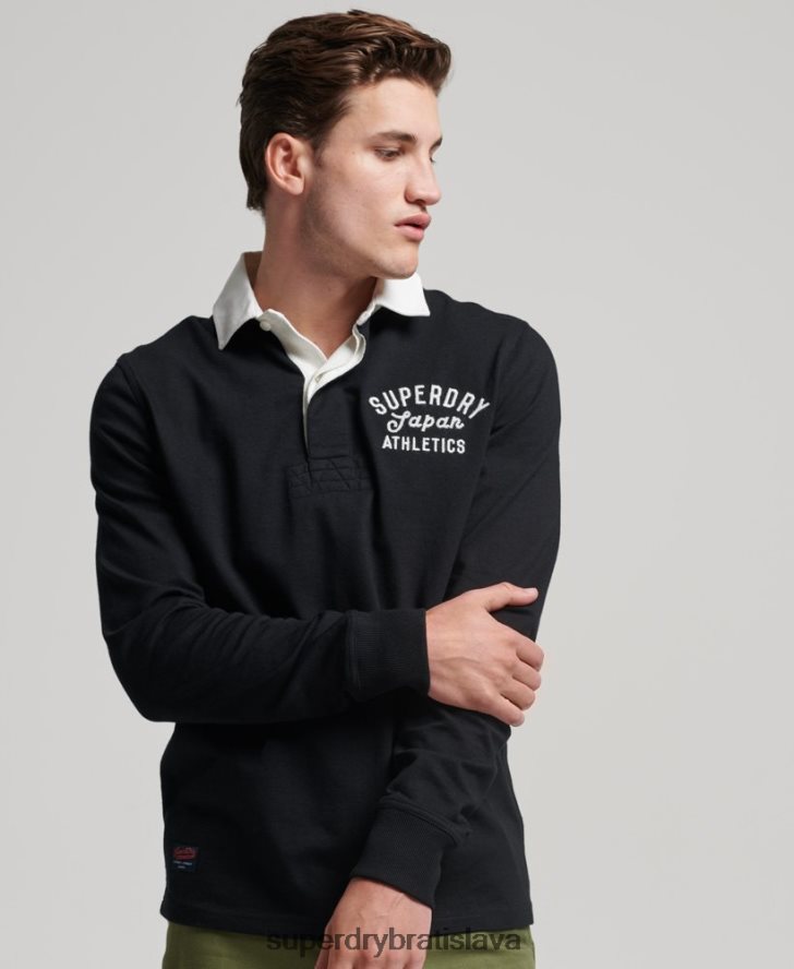 Superdry muži vintage nášivka rugby košeľa 6B4ZTR1523 oblečenie čierna