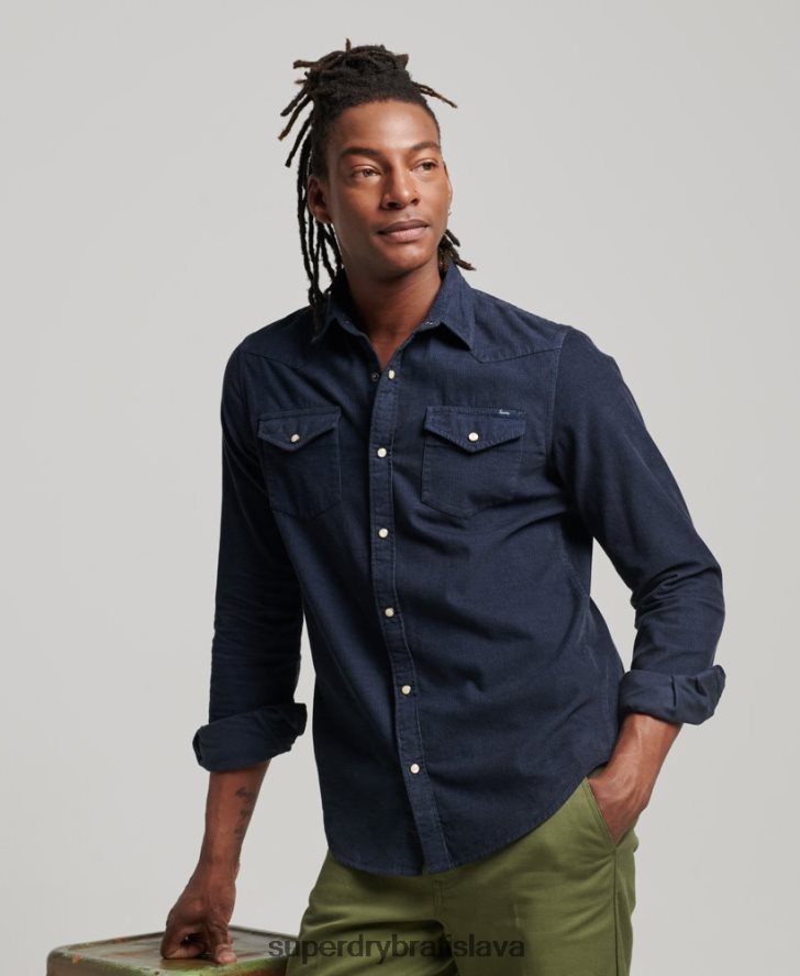 Superdry muži vintage šnúrová westernová košeľa 6B4ZTR128 oblečenie námorníctvo