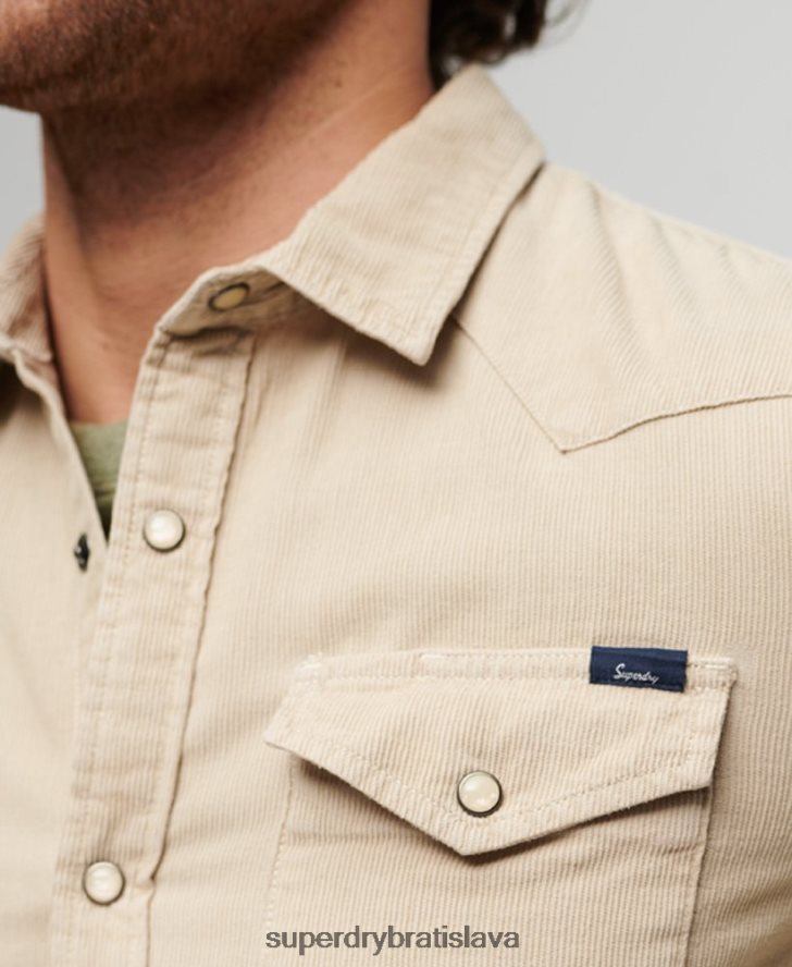 Superdry muži vintage šnúrová westernová košeľa 6B4ZTR82 oblečenie hnedá